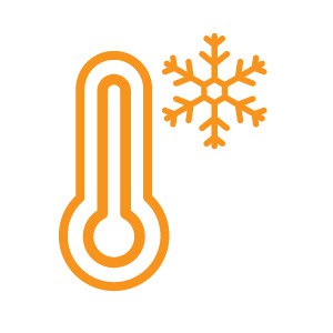 Thermostat and snowflake icon representing climate control and cooling.
