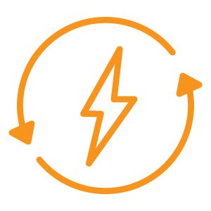 Electrical power cycle icon with lightning bolt and arrows.