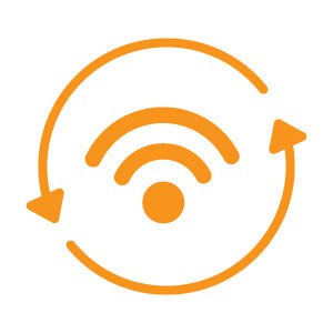 Wireless Wi-Fi signal icon with circular arrows for connectivity.
